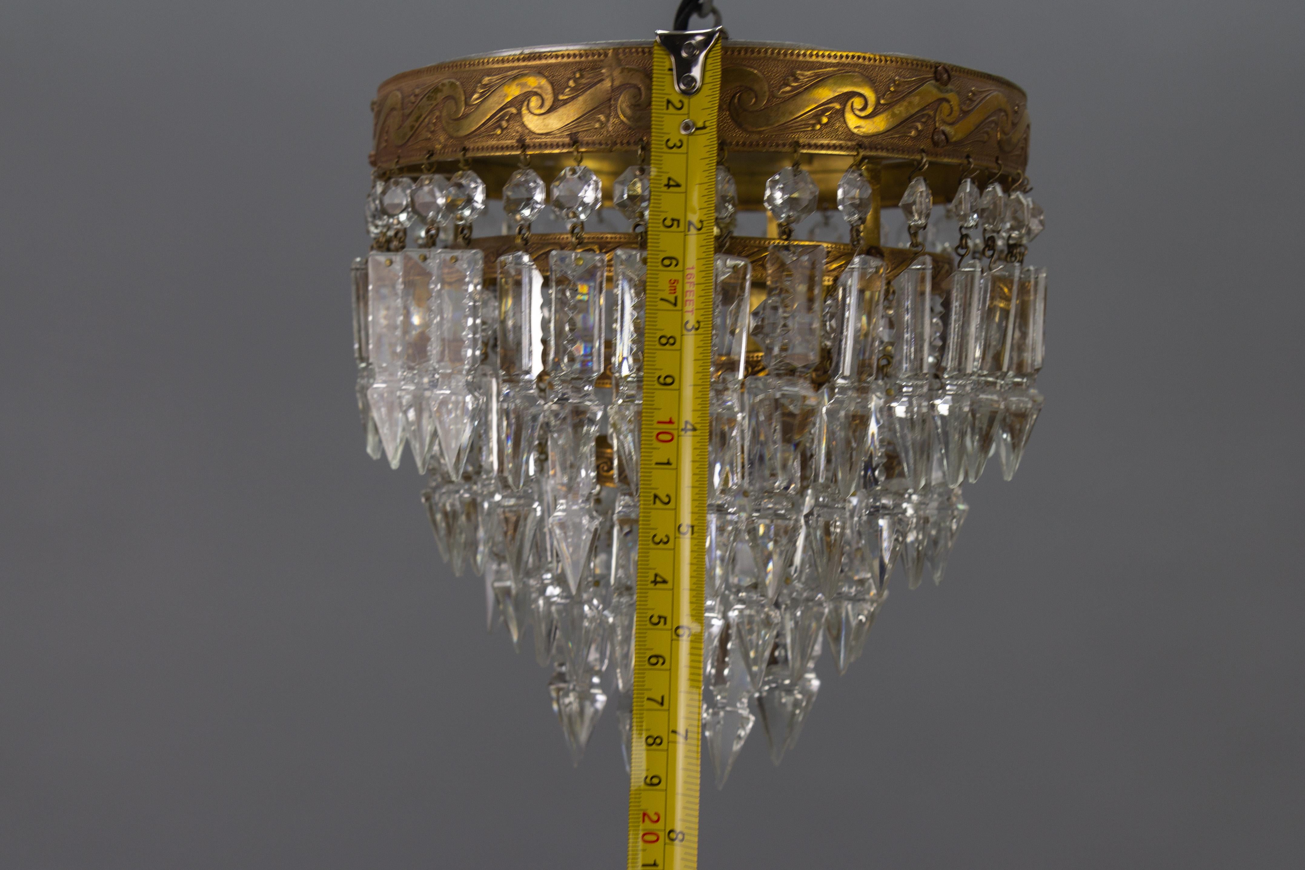 French Art Deco Crystal Glass and Brass Ceiling Light or Flush Mount, 1930s 9