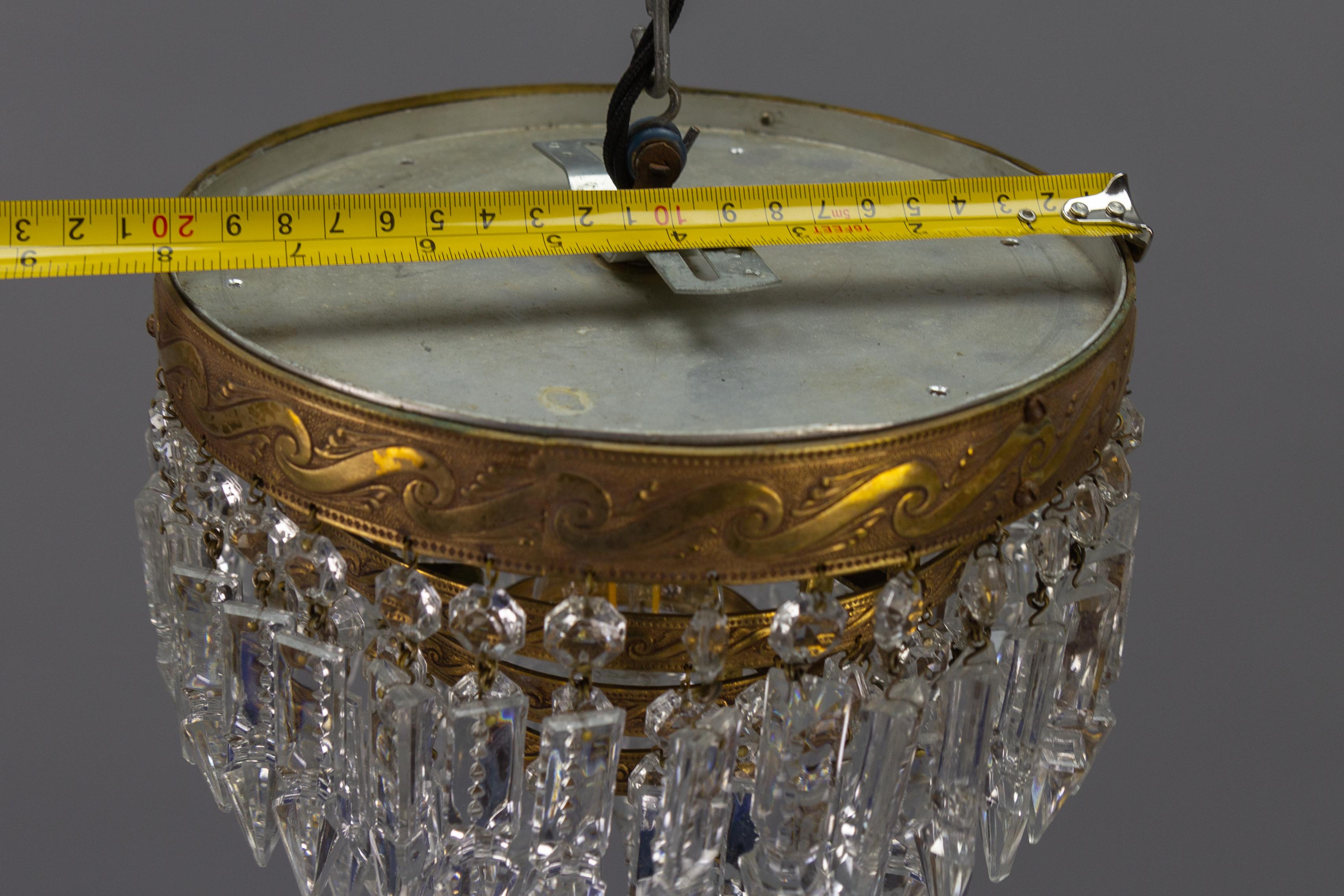 French Art Deco Crystal Glass and Brass Ceiling Light or Flush Mount, 1930s 10