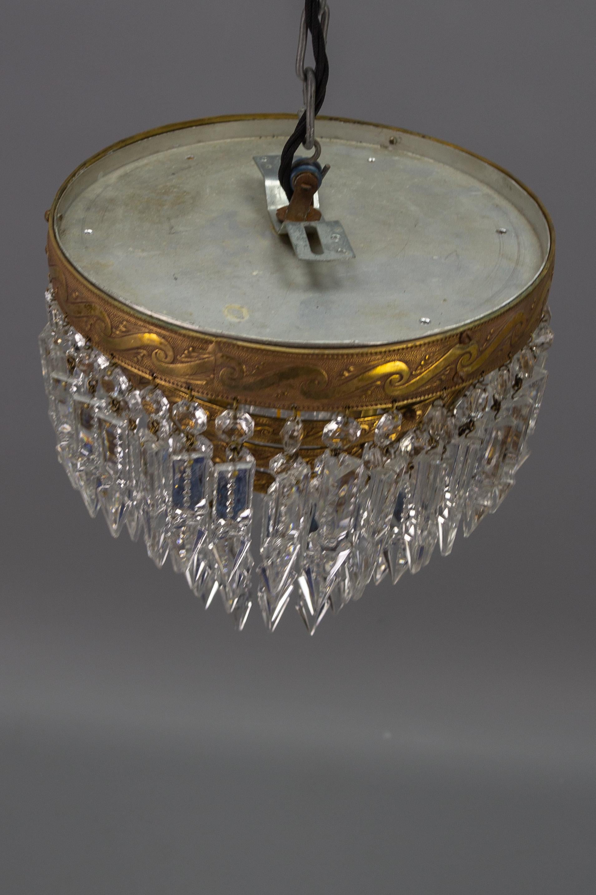French Art Deco Crystal Glass and Brass Ceiling Light or Flush Mount, 1930s 11