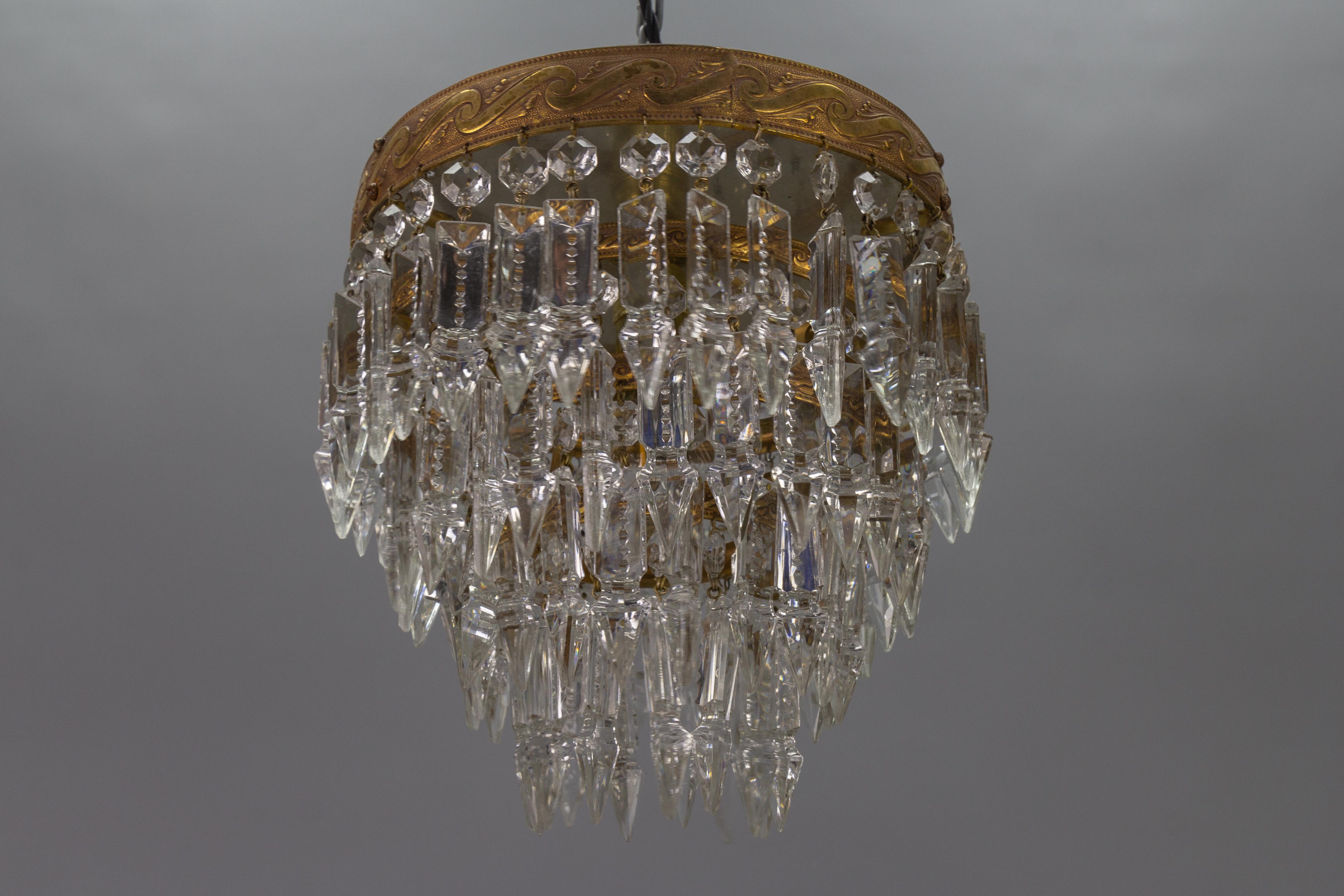 French Art Deco Crystal Glass and Brass Ceiling Light or Flush Mount, 1930s 15