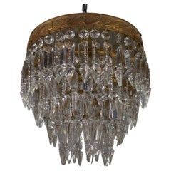 French Art Deco Crystal Glass and Brass Ceiling Light or Flush Mount, 1930s
