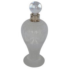Antique French Art Deco Crystal High Releaf Engraved Perfume Bottle, Sterling Silver
