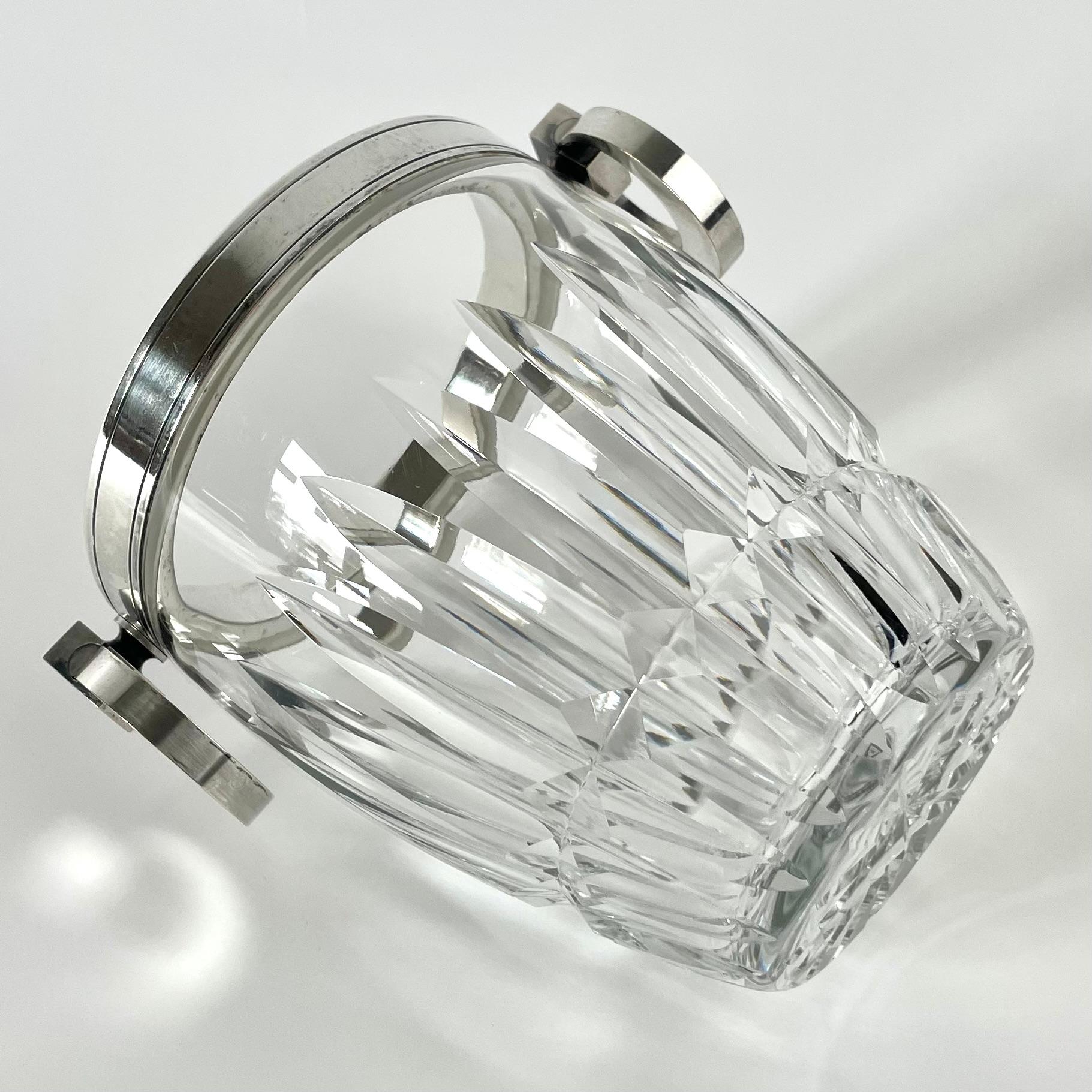 Seau à glace en cristal de l'Art déco français avec montures en métal argenté, années 1930 en vente 6