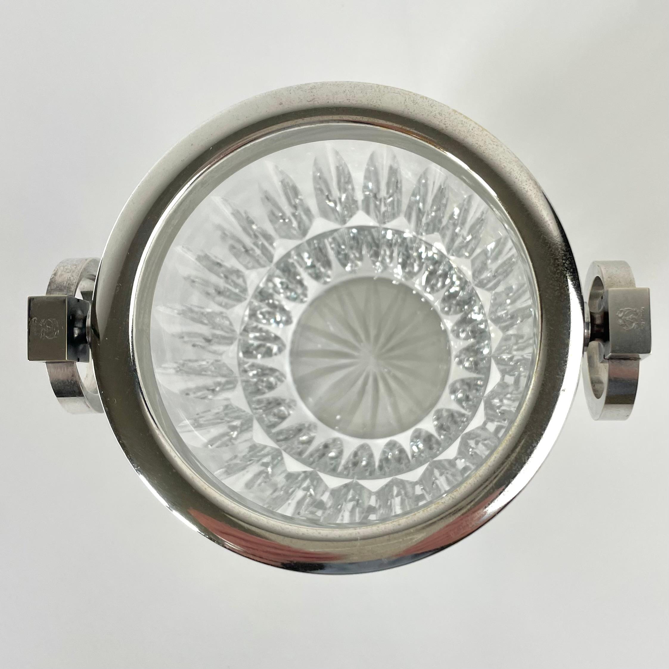 Seau à glace en cristal de l'Art déco français avec montures en métal argenté, années 1930 en vente 8