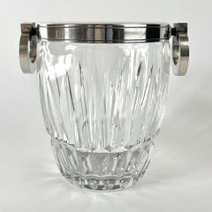 French Art Deco Crystal Ice Bucket with Silvered Metal Mounts, 1930s