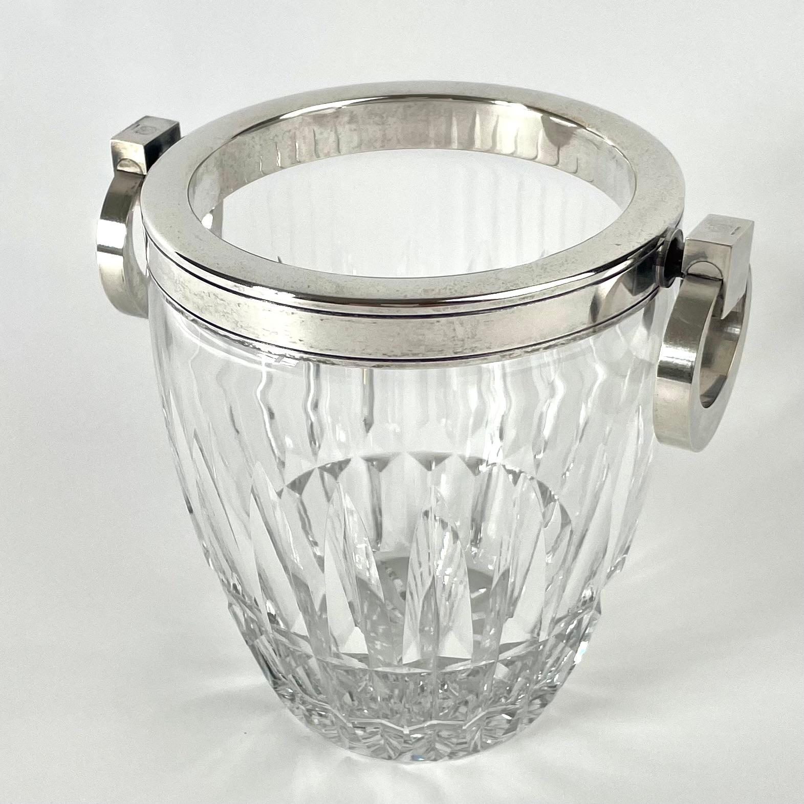 Seau à glace en cristal de l'Art déco français avec montures en métal argenté, années 1930 en vente 2