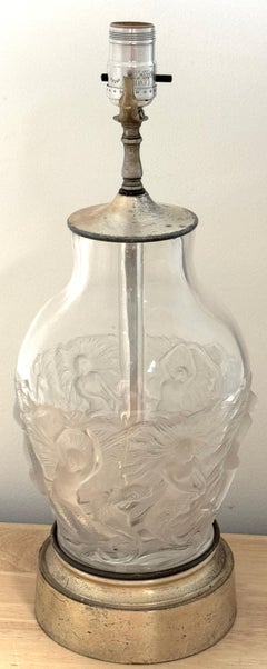 Französische Art-Déco-Kristalllampe „Mermaids & Delphin“ von Verlys Glass, Art déco