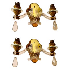 Applique Art Déco francese in cristallo e specchio, Maison Baguès, Parigi 1945s