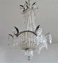Lampadario francese Art Deco con cornice in cristallo argentato e bronzo a nove luci