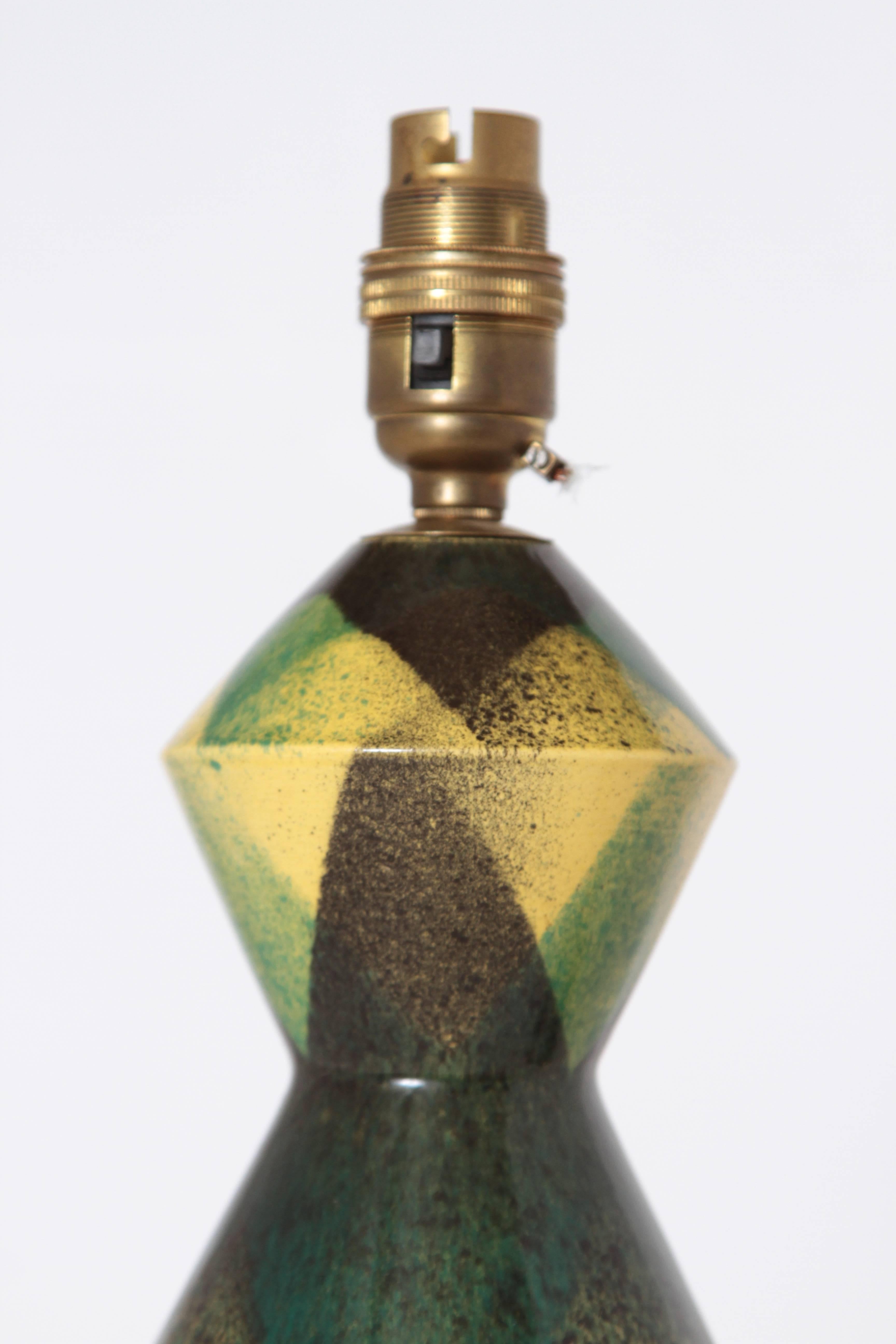 Vernissé Lampe en grès émaillé Art Déco cubiste français Marcel Guillard pour Éditions Etling en vente