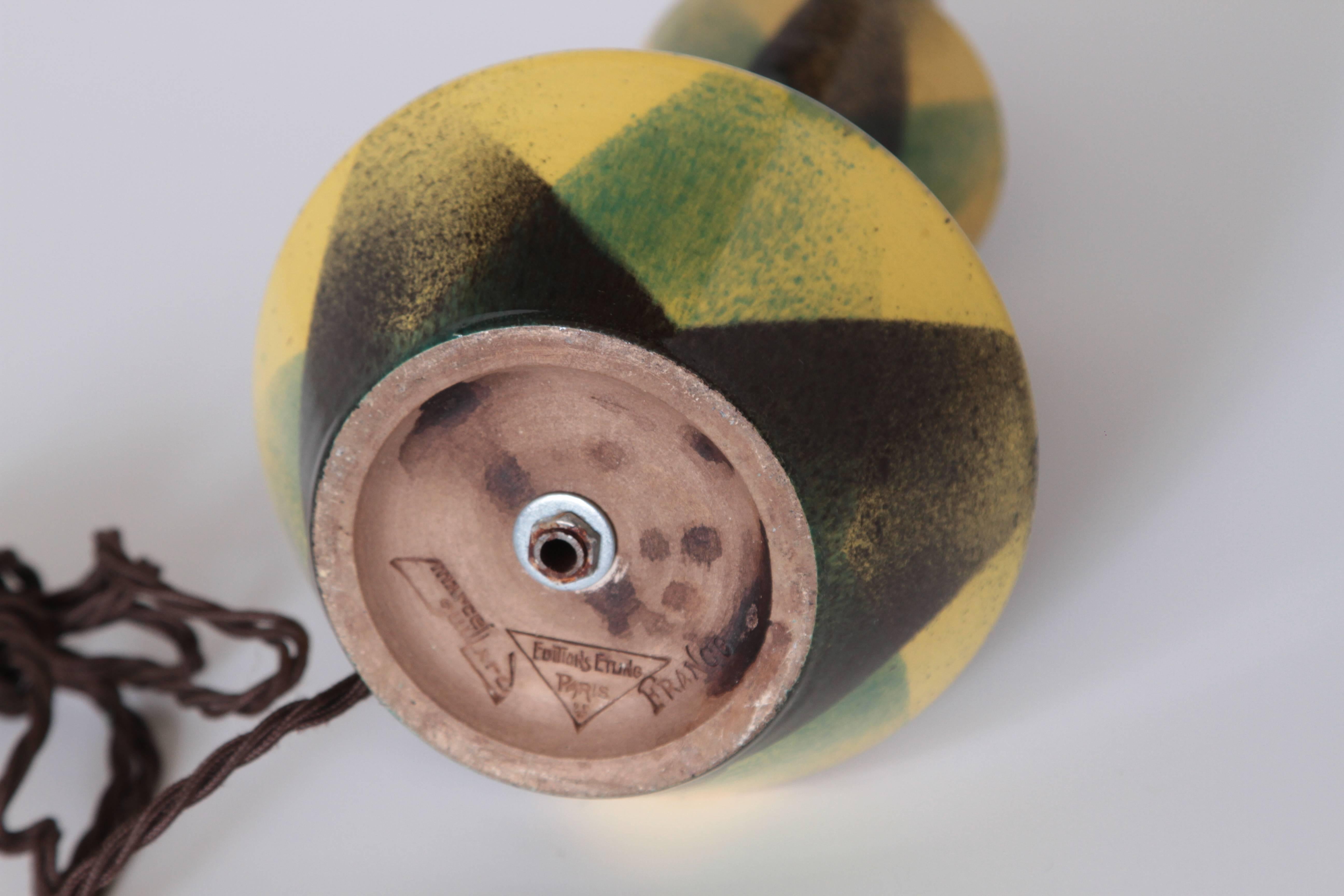 Céramique Lampe en grès émaillé Art Déco cubiste français Marcel Guillard pour Éditions Etling en vente