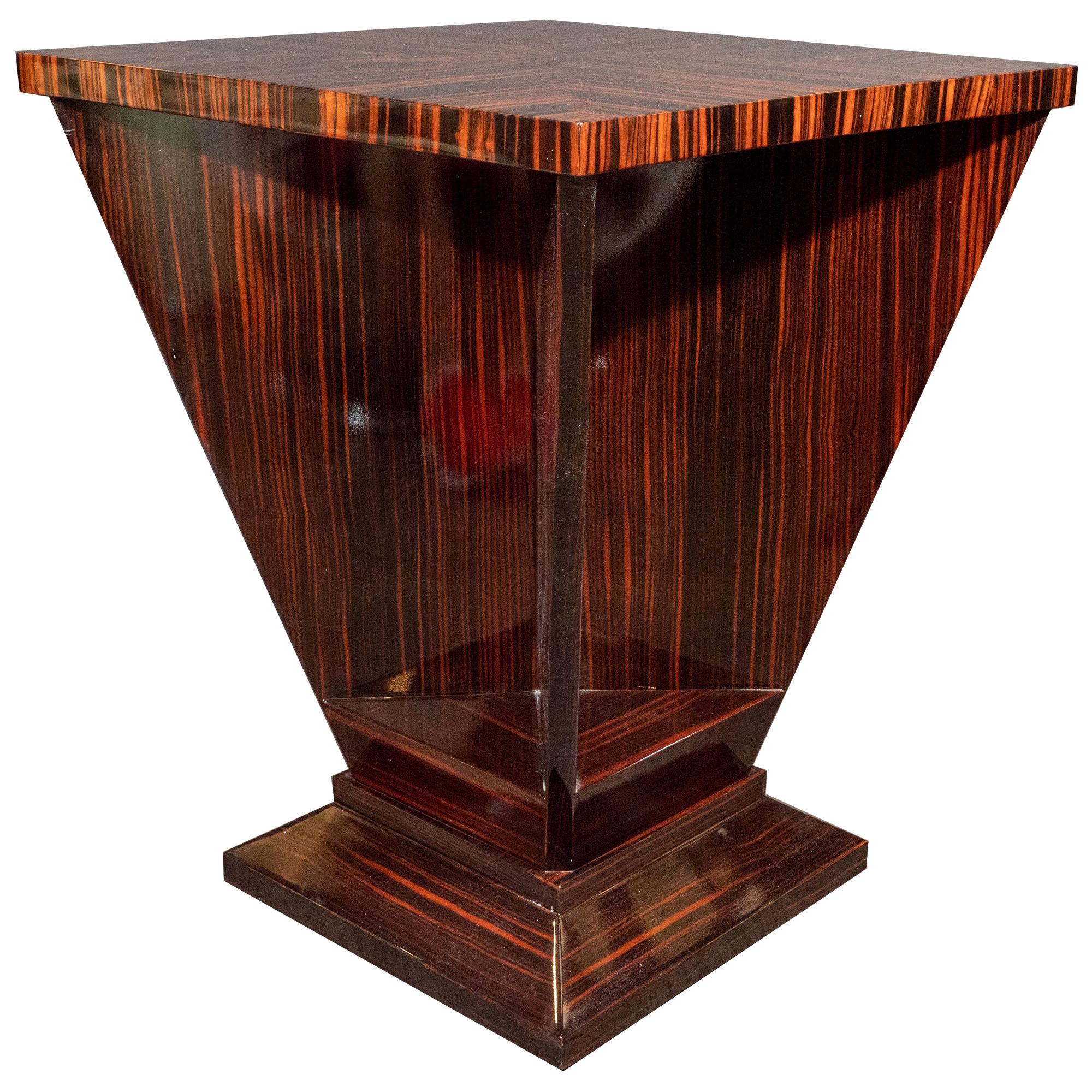 French Art Deco Cubist Occasional Table in Bookmatched Macassar