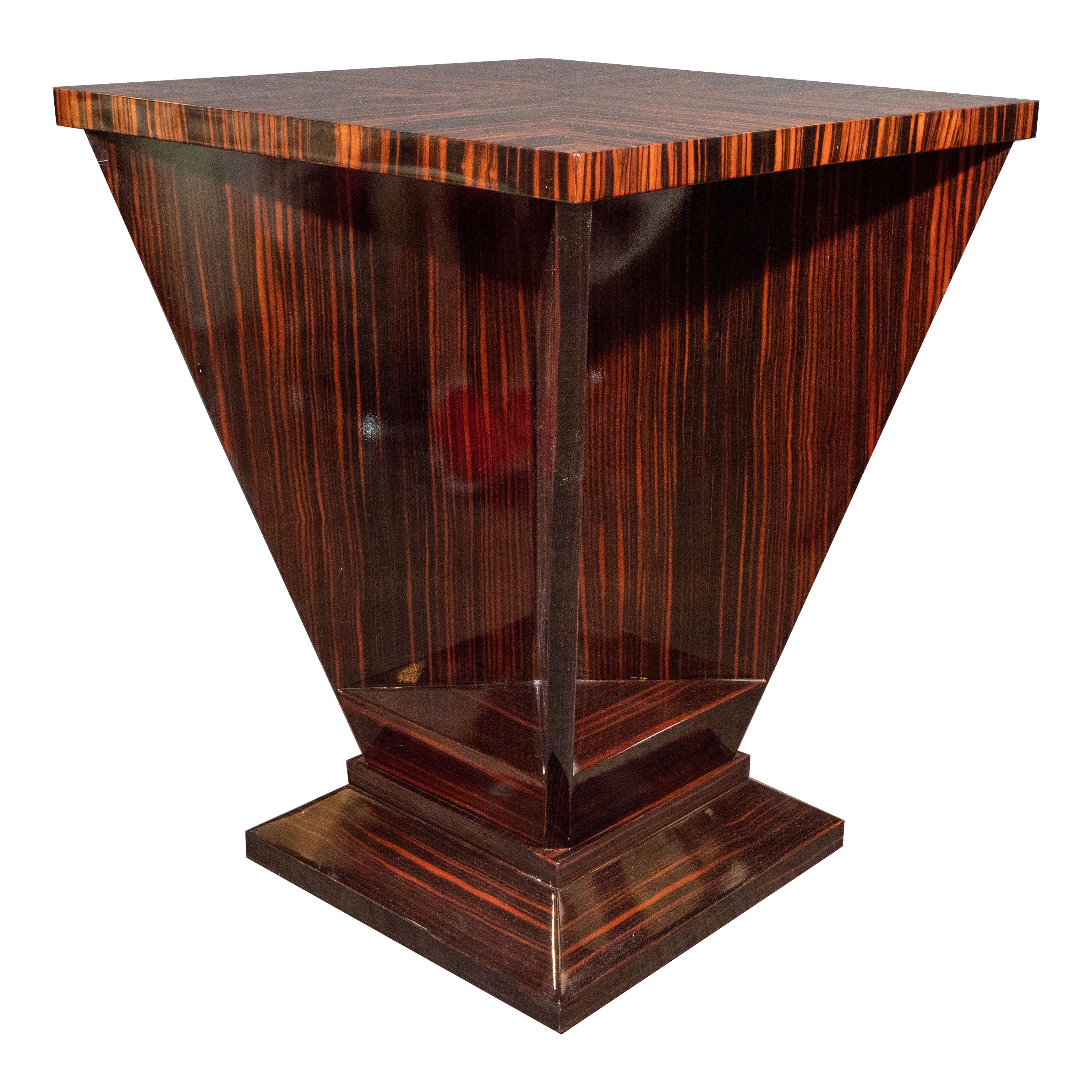French Art Deco Cubist Occasional Table in Bookmatched Macassar