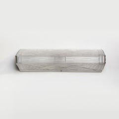 French Art Deco Cubist Silvered Bronze and Frosted Relief Glass Vanity Light