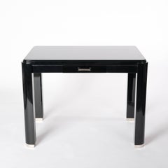 French Art Déco Cubistic Shaped Desk Black Lacquer with Re-Nickeled Hardware