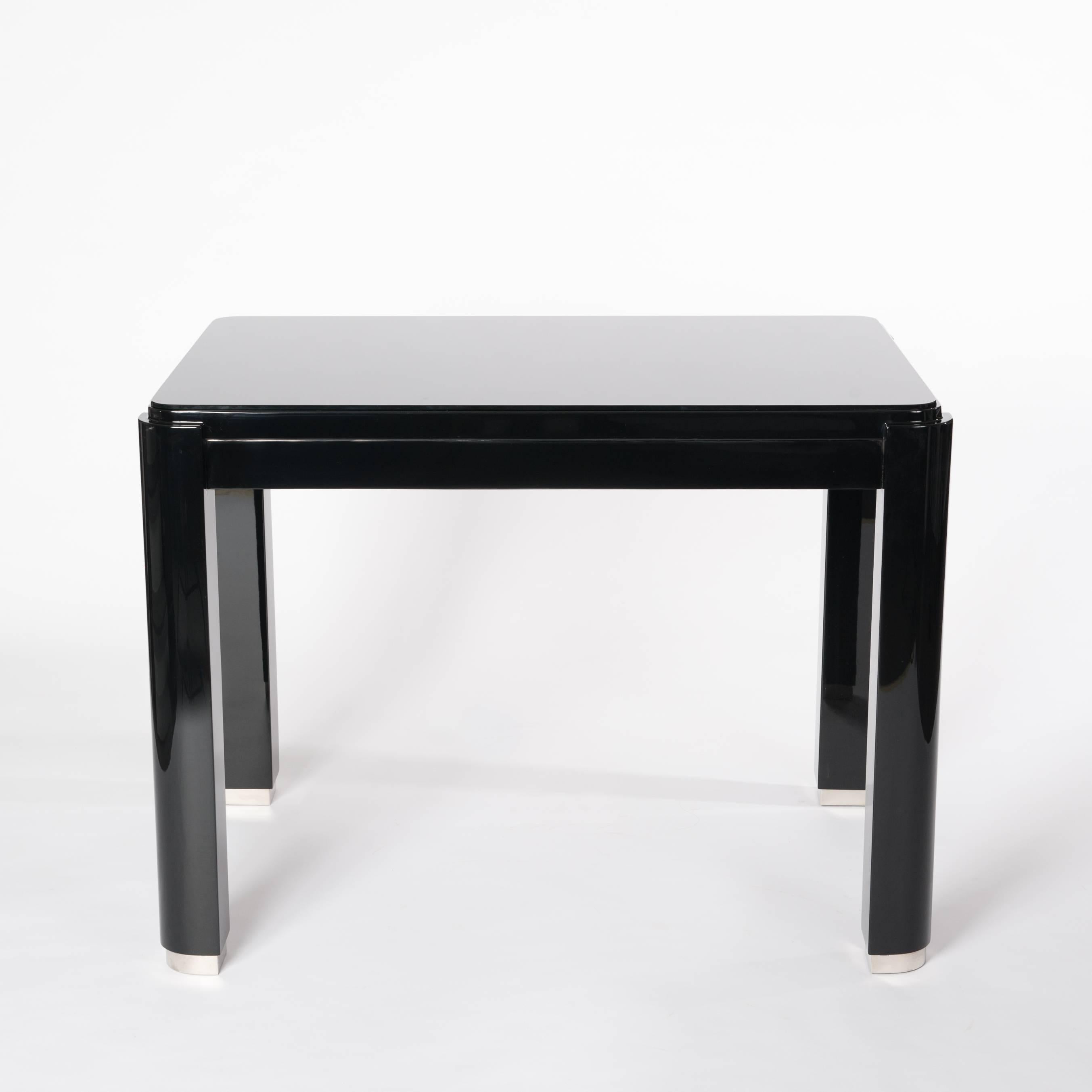 French Art Déco Cubistic Shaped Desk Black Lacquer with Re-Nickeled Hardware (Art déco)