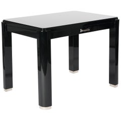 French Art Déco Cubistic Shaped Desk Black Lacquer with Re-Nickeled Hardware French Art Déco Cubistic Shaped Desk Black Lacquer with Re-Nickeled Hardware