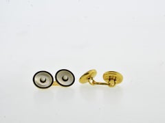 French Art Deco Cufflinks with Natural Pearls, Enamel & 18K Gold, c. 1920