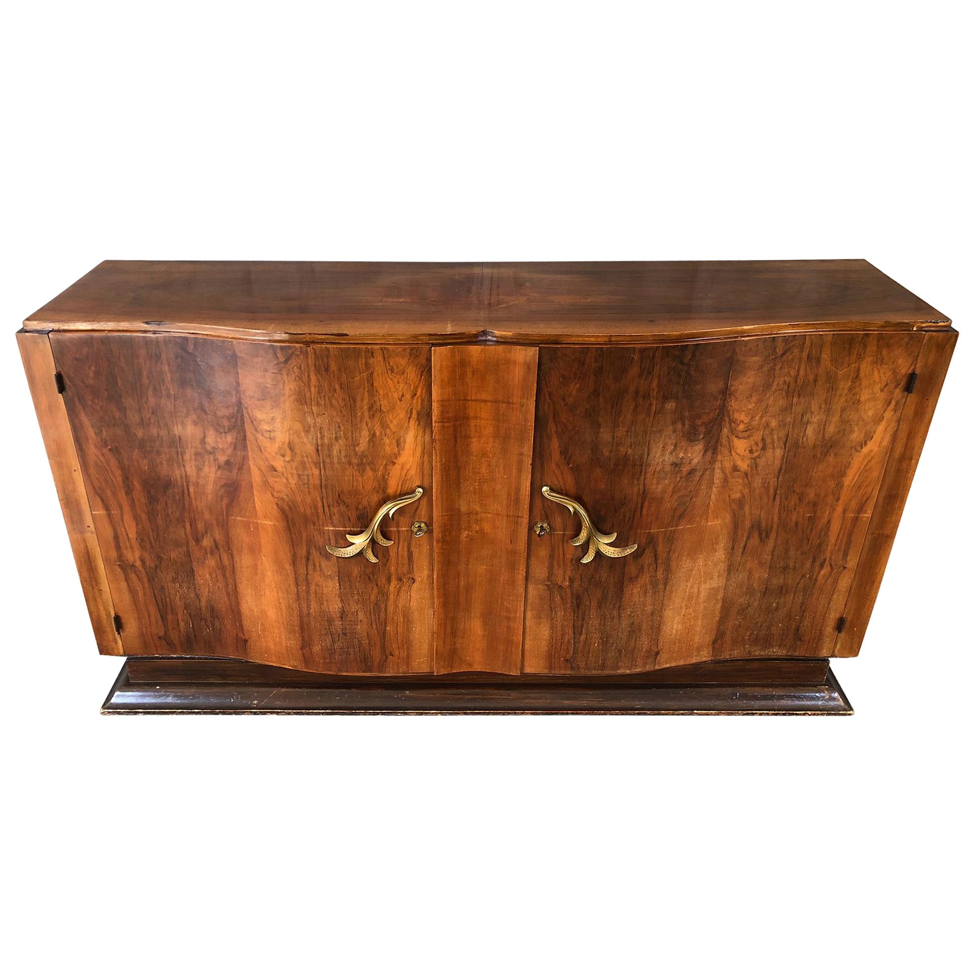 French Art Deco Curved Walnut Sideboard, 1930s For Sale