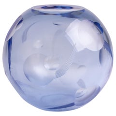 French Art Deco Cut Blue Crystal Globe Vase