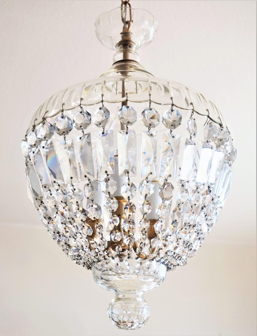 French Art Deco Cut Crystal Three-light Lantern or Chandelier  2