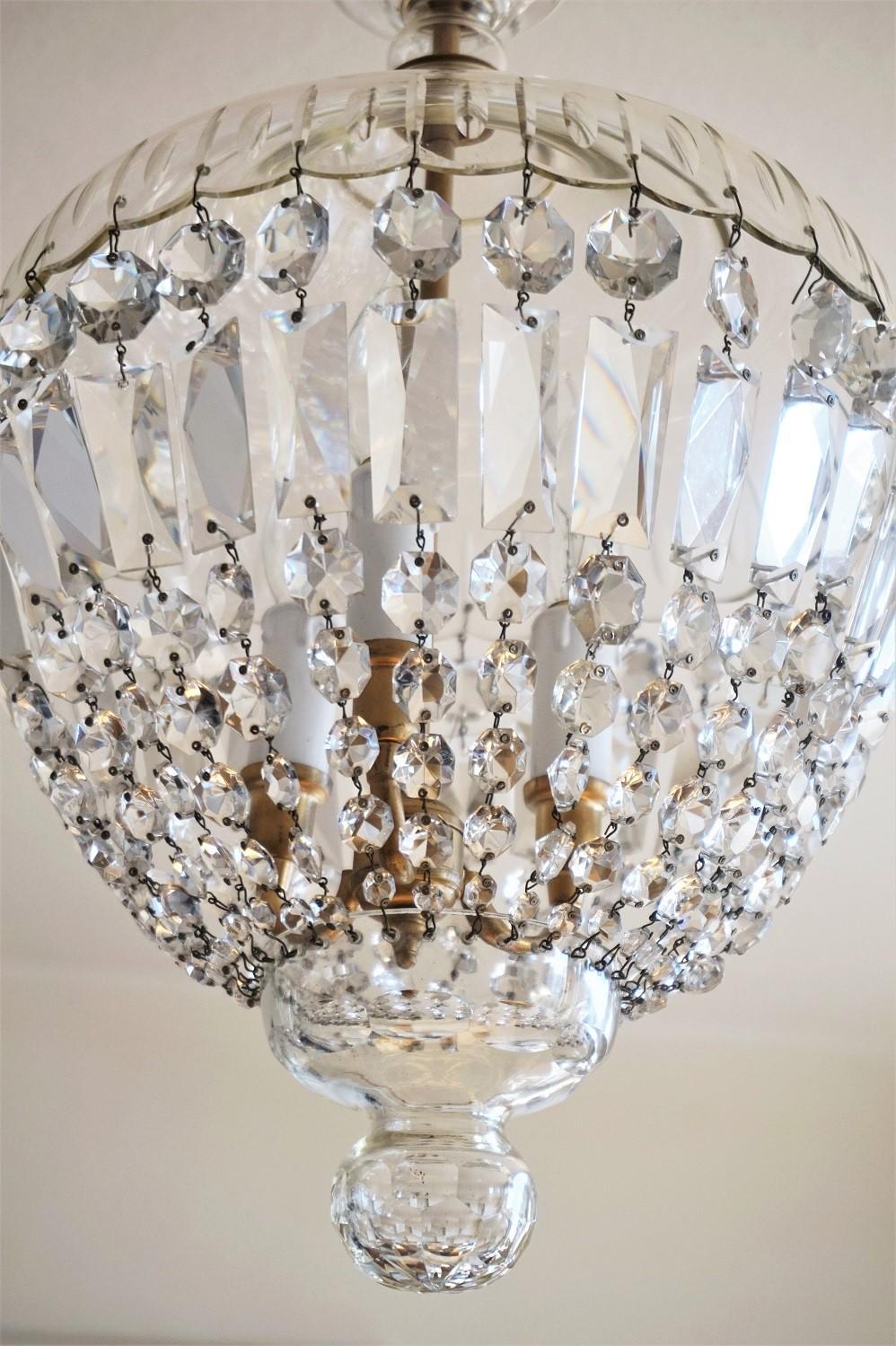 French Art Deco Cut Crystal Three-light Lantern or Chandelier  3