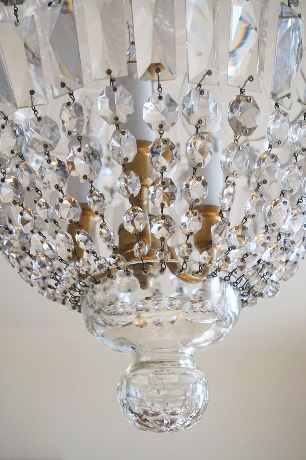 French Art Deco Cut Crystal Three-light Lantern or Chandelier  4