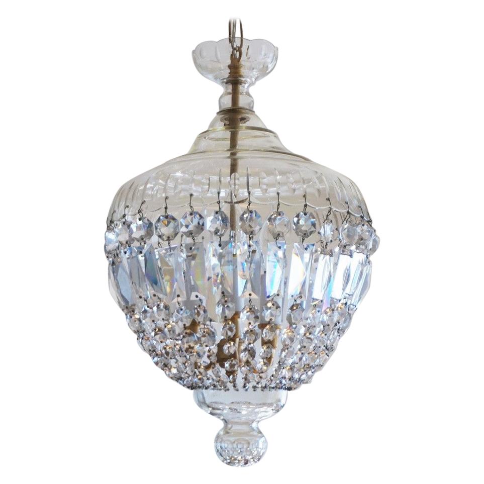 French Art Deco Cut Crystal Three-light Lantern or Chandelier 