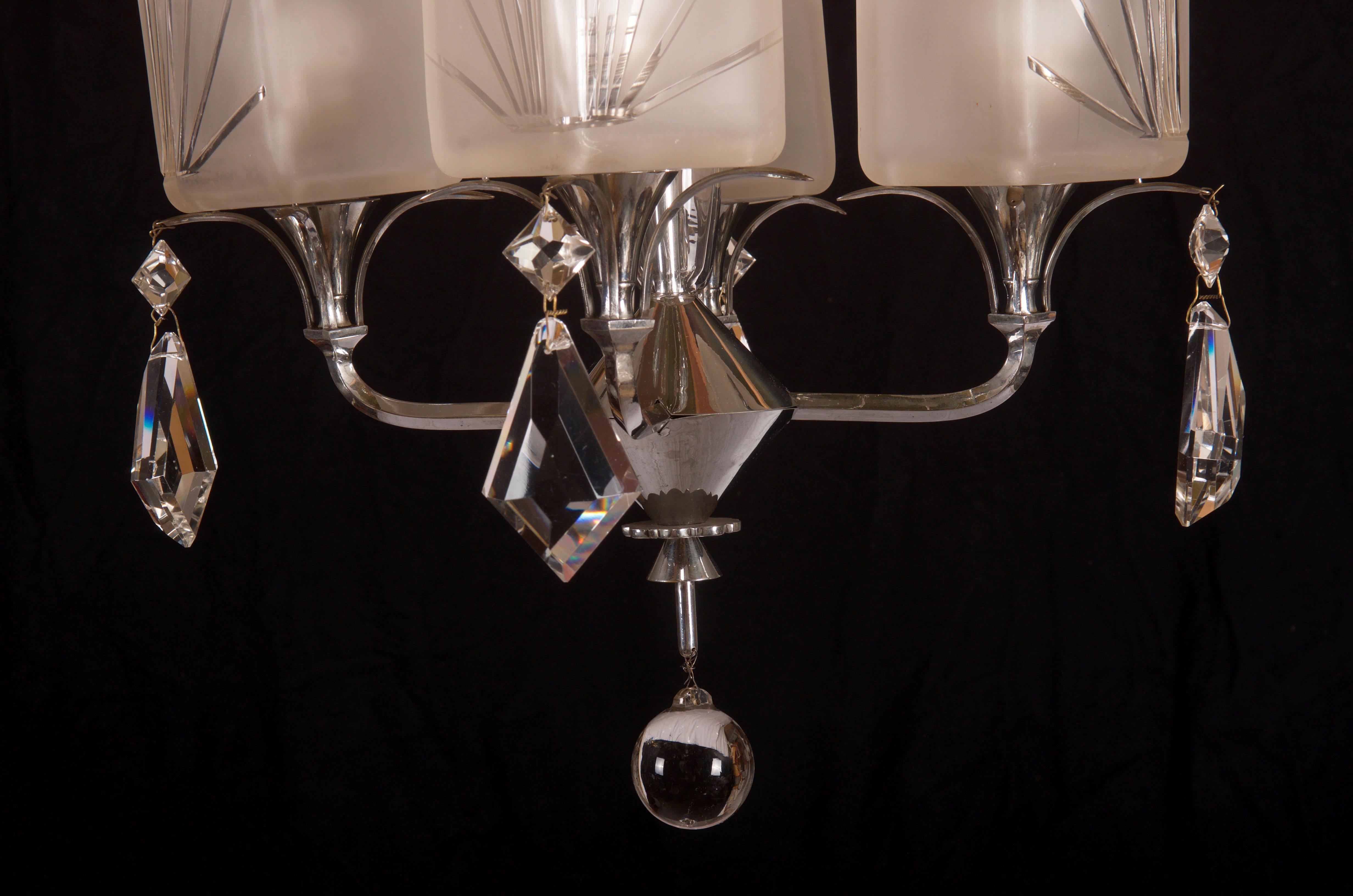 French Art Deco Cut Crystals Chandelier For Sale 7