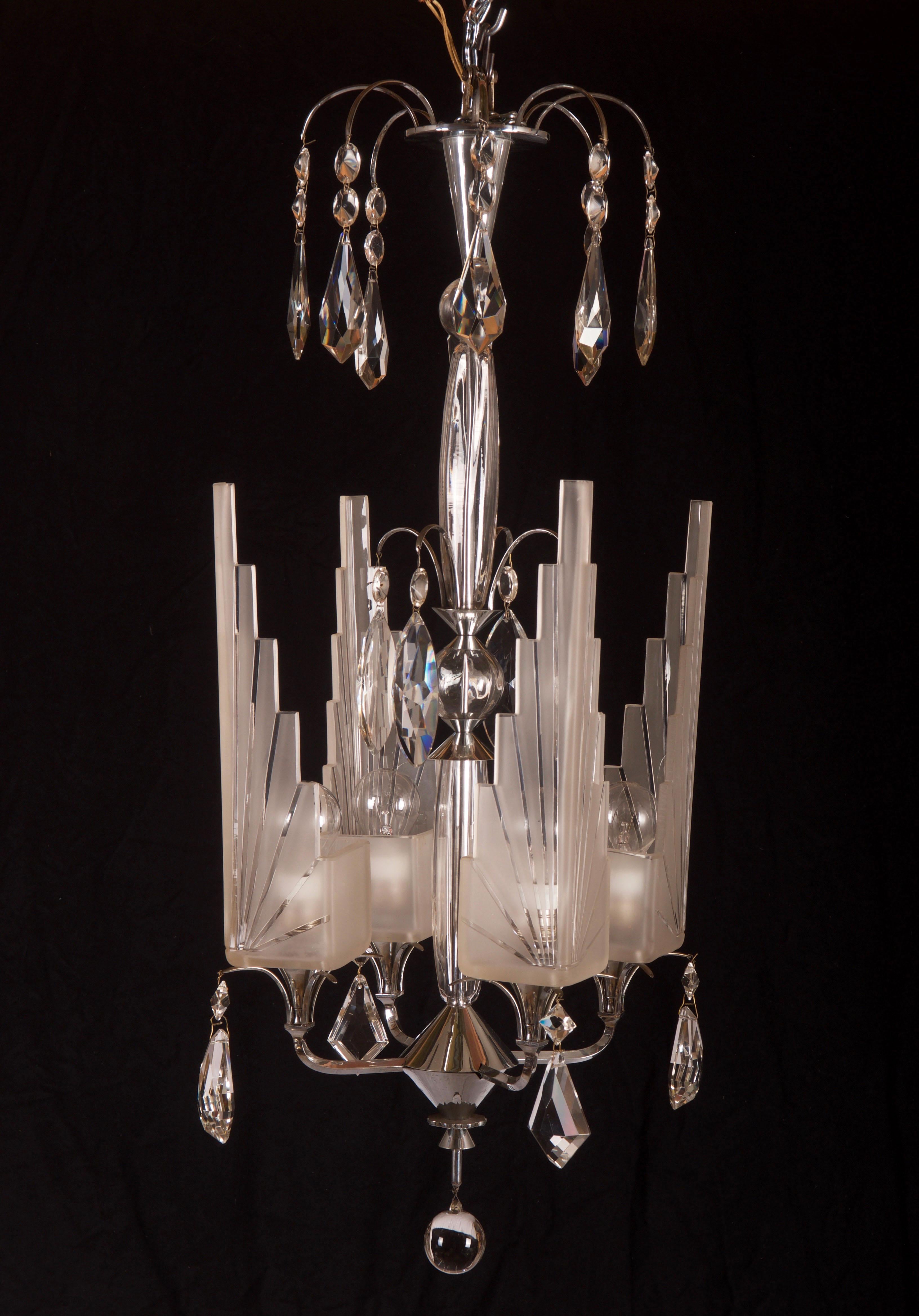 French Art Deco Cut Crystals Chandelier For Sale 9