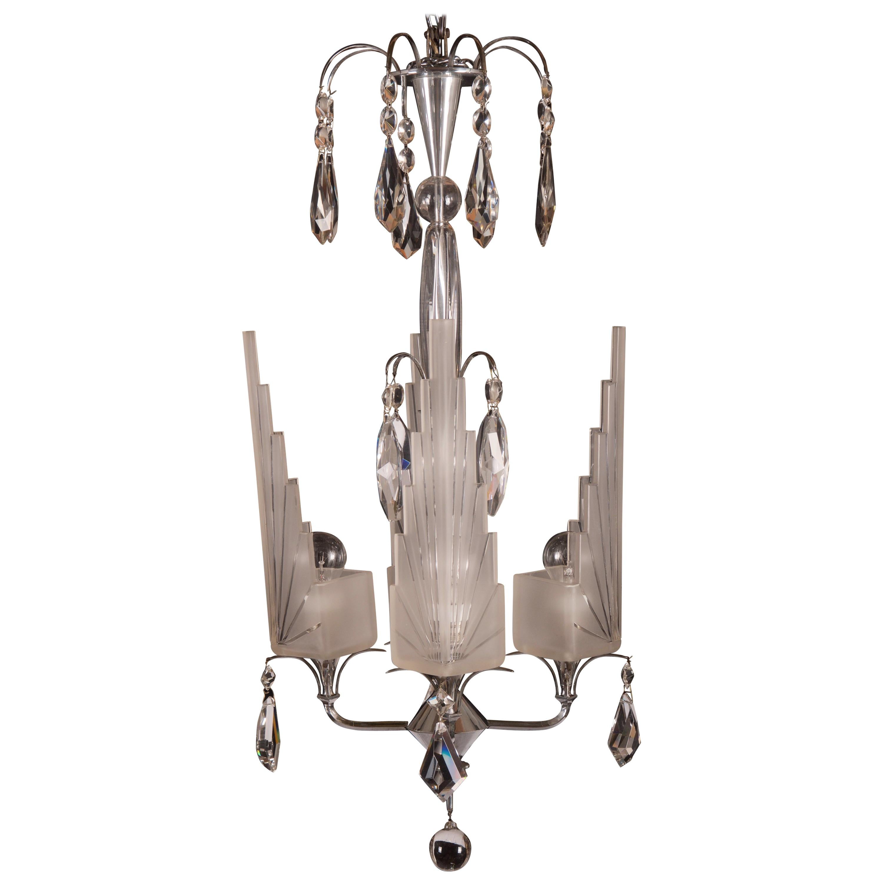 French Art Deco Cut Crystals Chandelier For Sale