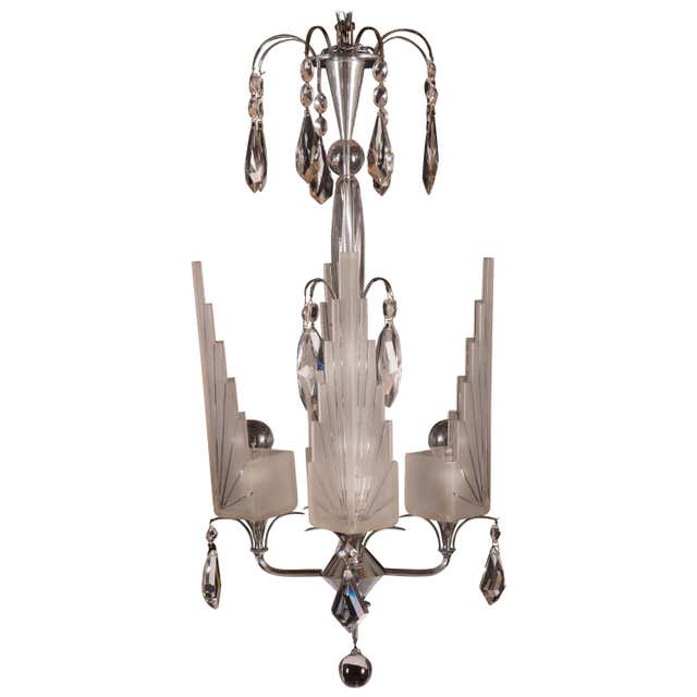 Art Deco Beaded Crystal Chandelier at 1stdibs