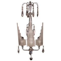 French Art Deco Cut Crystals Chandelier