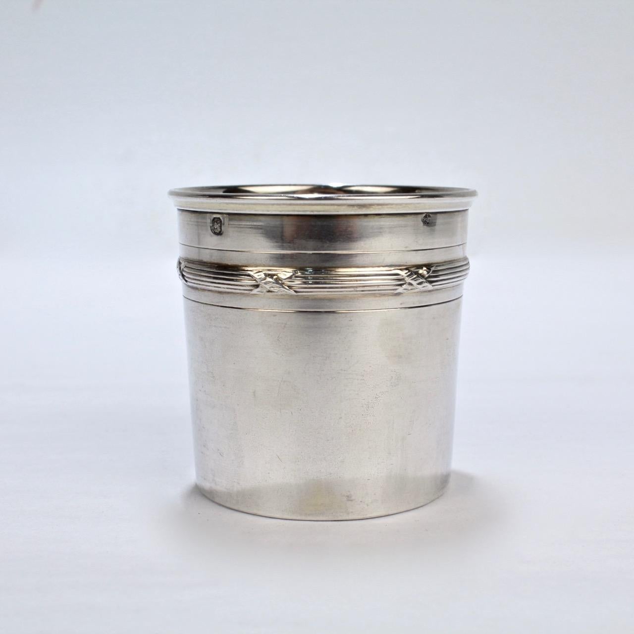 French Art Deco Cut Glass and Sterling Silver Liquor or Whiskey Flask by Chambin In Good Condition For Sale In Philadelphia, PA