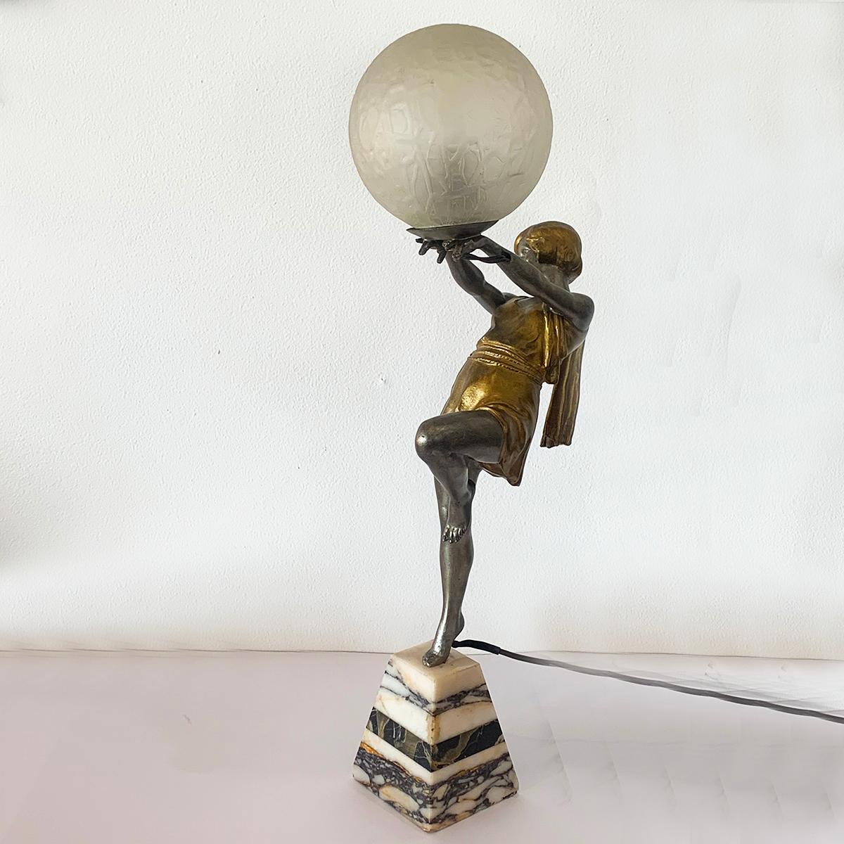 Early 20th Century French Art Deco Dancer Lamp by Carlier For Sale