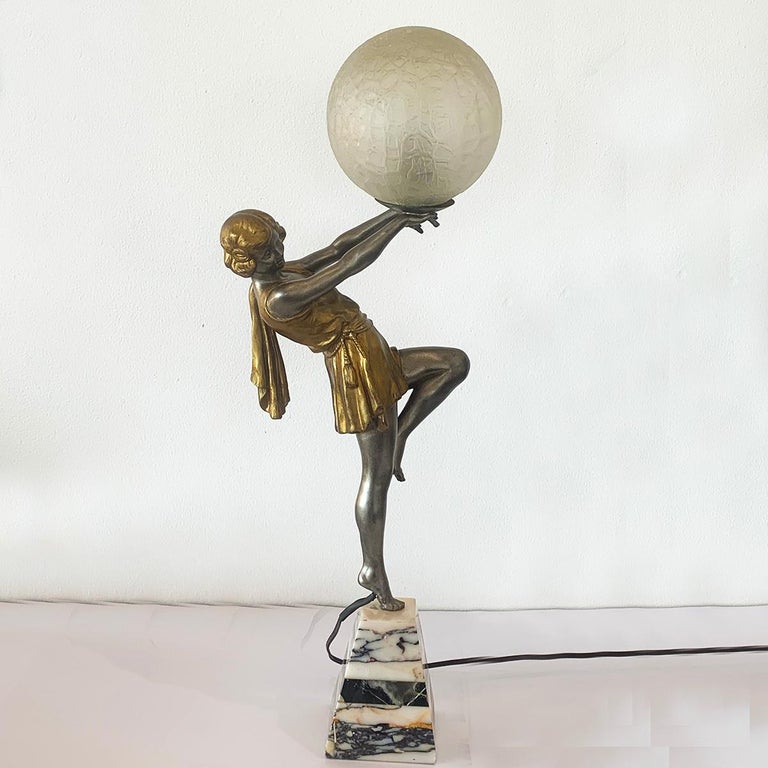 French Art Deco Dancer Lamp by Carlier For Sale 3