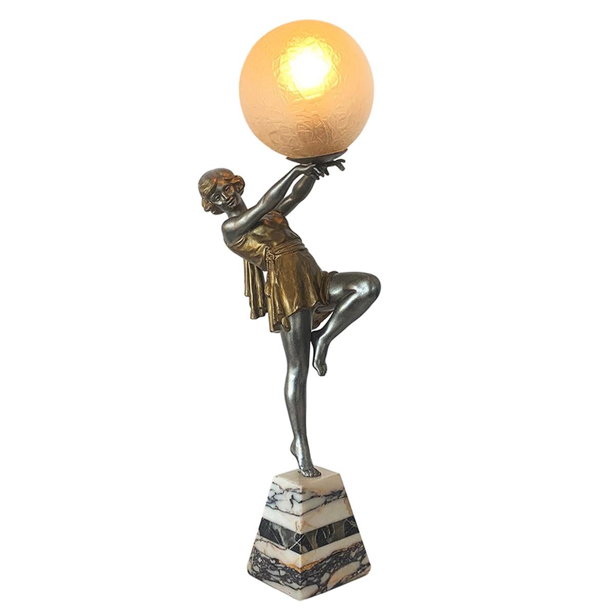 French Art Deco Dancer Lamp by Carlier For Sale