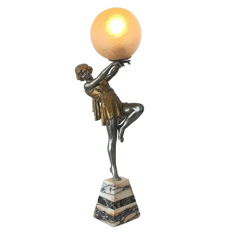 French Art Deco Dancer Lamp by Carlier For Sale at 1stDibs