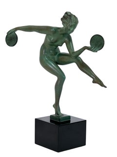 Scultura di ballerina in stile Art Déco francese di Alexandre-Joseph Derenne per Max Le Verrier