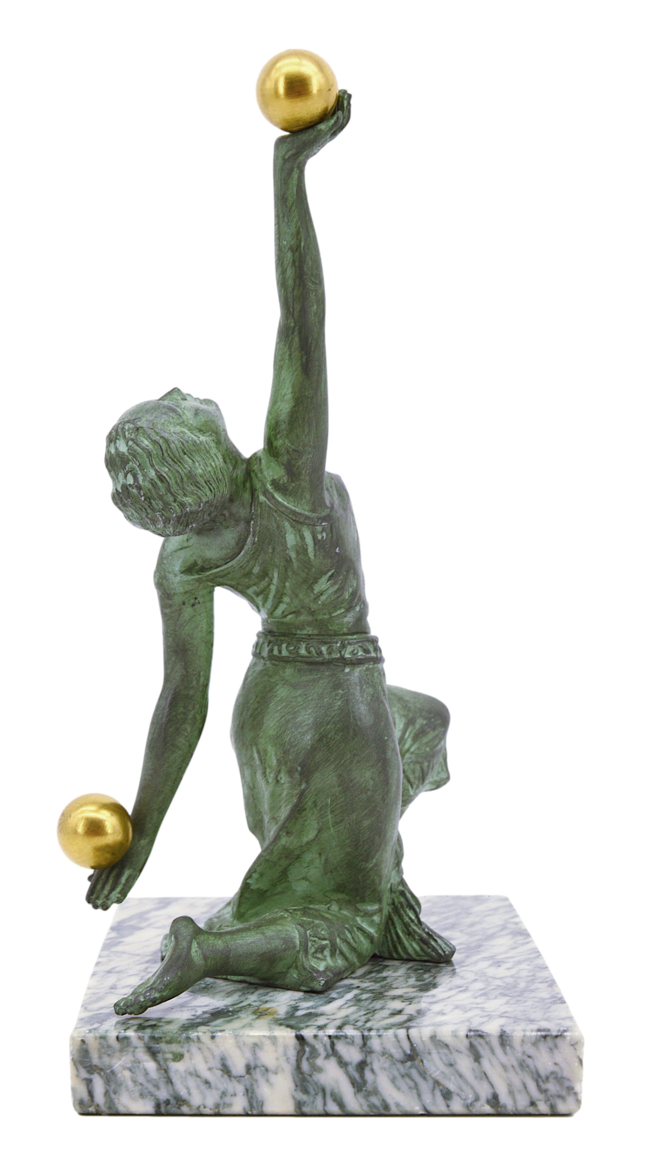 Brass French Art Deco Dancer with Balls Sculpture, Ca.1925 For Sale
