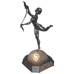 French Art Deco Dancing Girl Table Lamp by Limousin