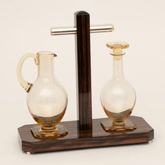 French Art Deco Daum Amber Crystal Whisky Decanter & Water Jug on Macassar Base