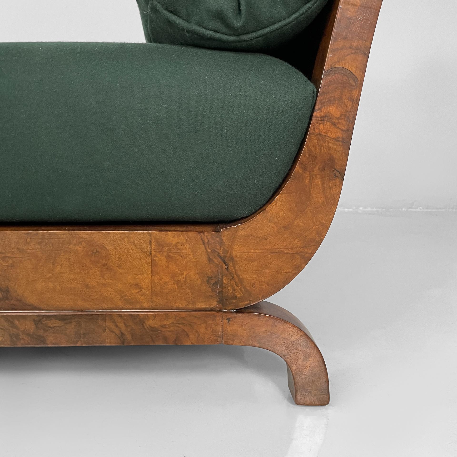 Lit de jour barchettone Art Deco français en tissu vert et bois, années 1940 en vente 8