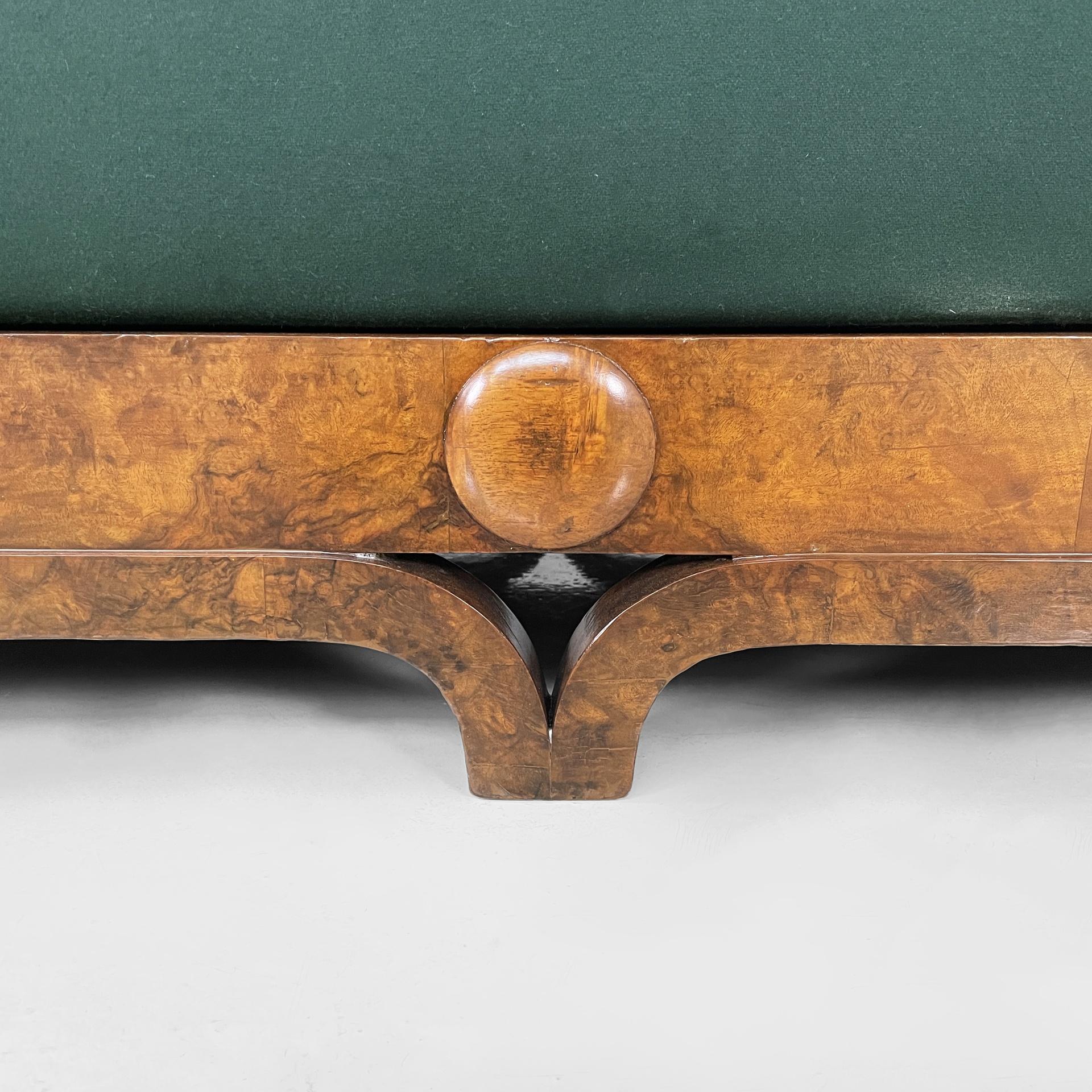 Lit de jour barchettone Art Deco français en tissu vert et bois, années 1940 en vente 9