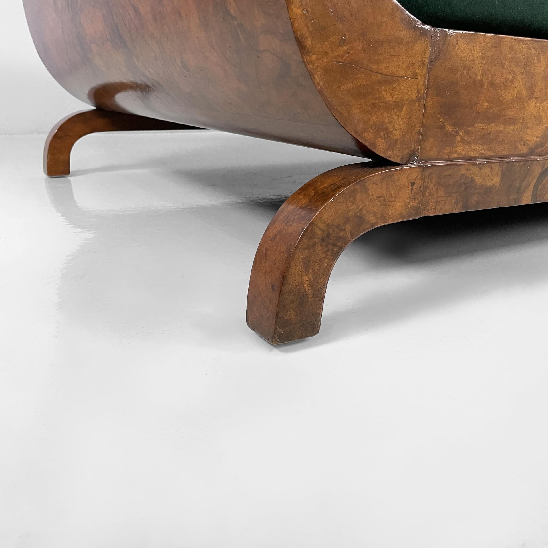 Lit de jour barchettone Art Deco français en tissu vert et bois, années 1940 en vente 11