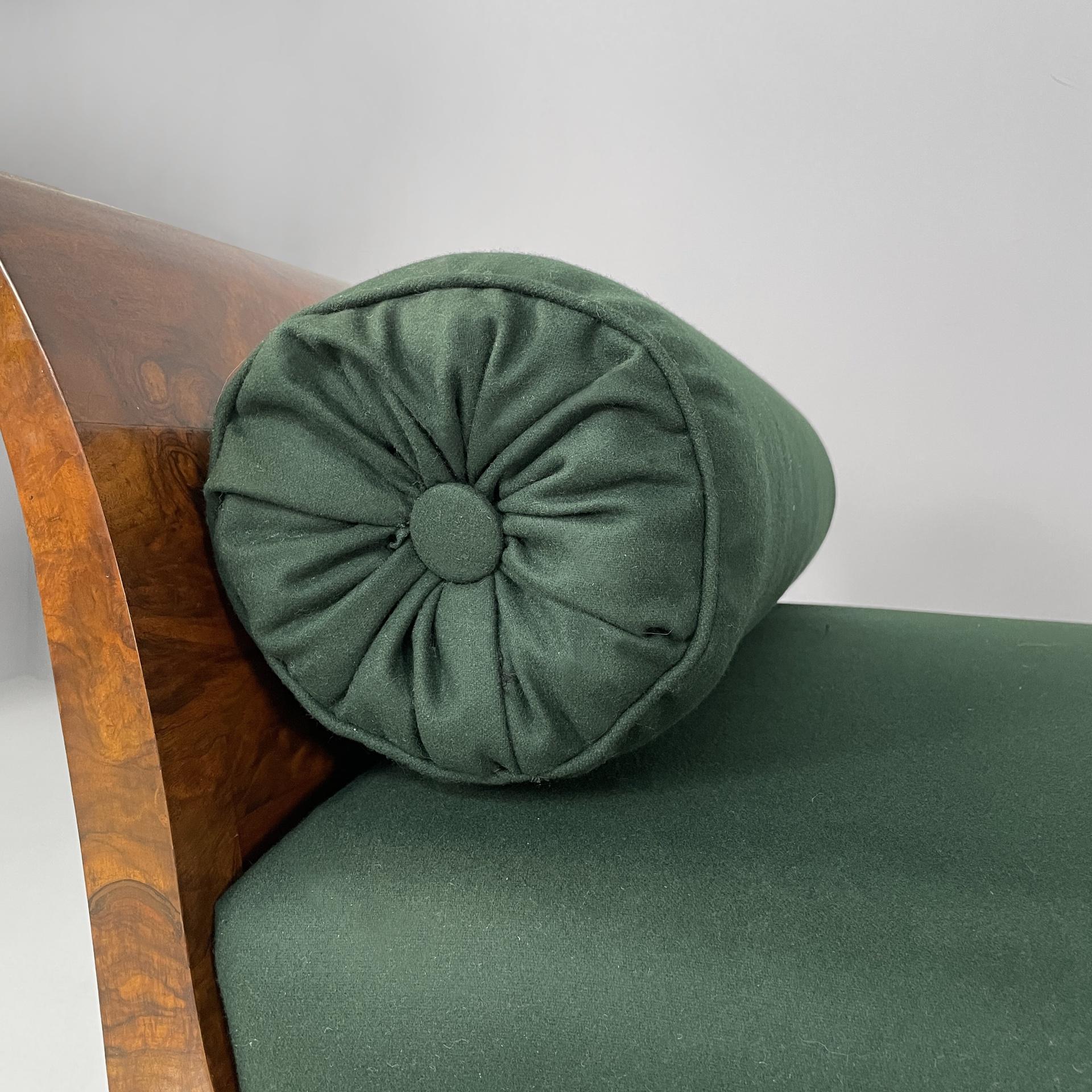 Lit de jour barchettone Art Deco français en tissu vert et bois, années 1940 en vente 1