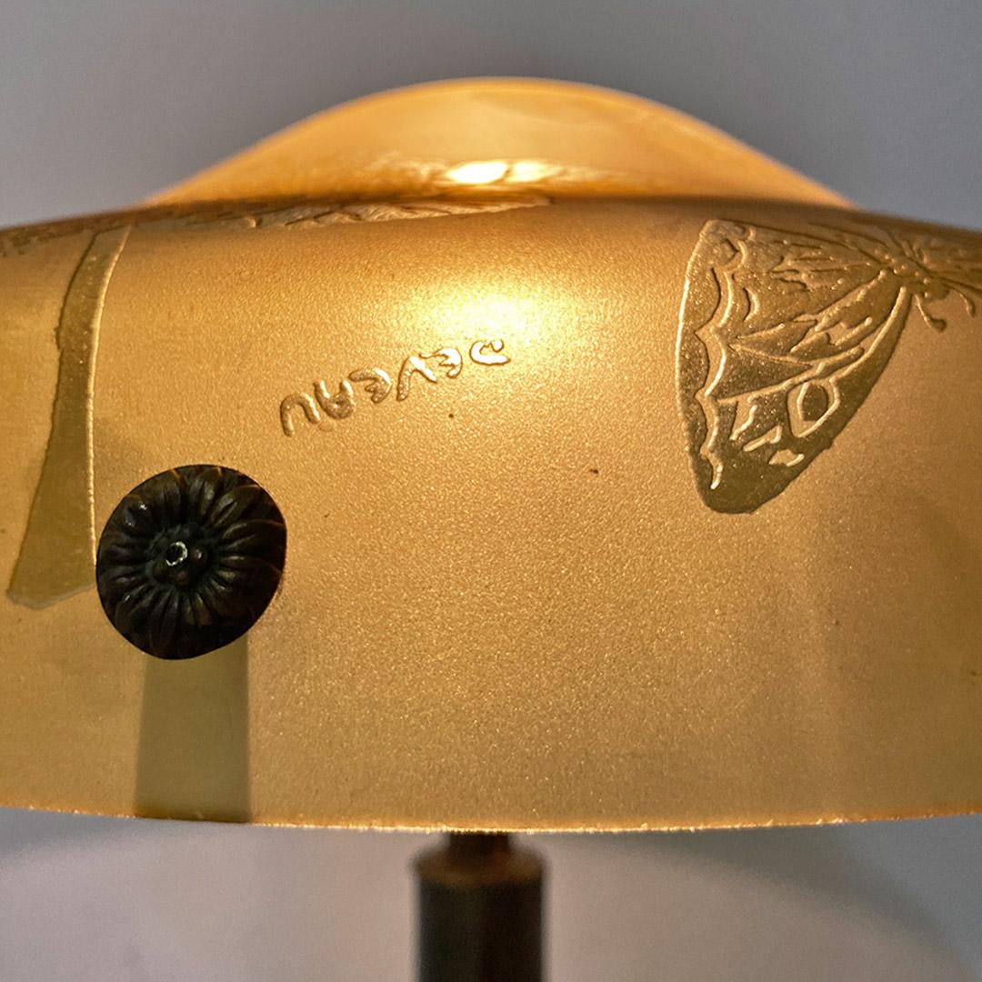 Art Deco French art deco decorate glass and burnished brass table lamp by Deveau, 1930s