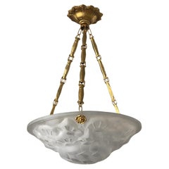 Französischer Art-Déco-Degue-Kunstglas-Hängelampe-Kronleuchter, signiert, Frankreich, 1930er Jahre
