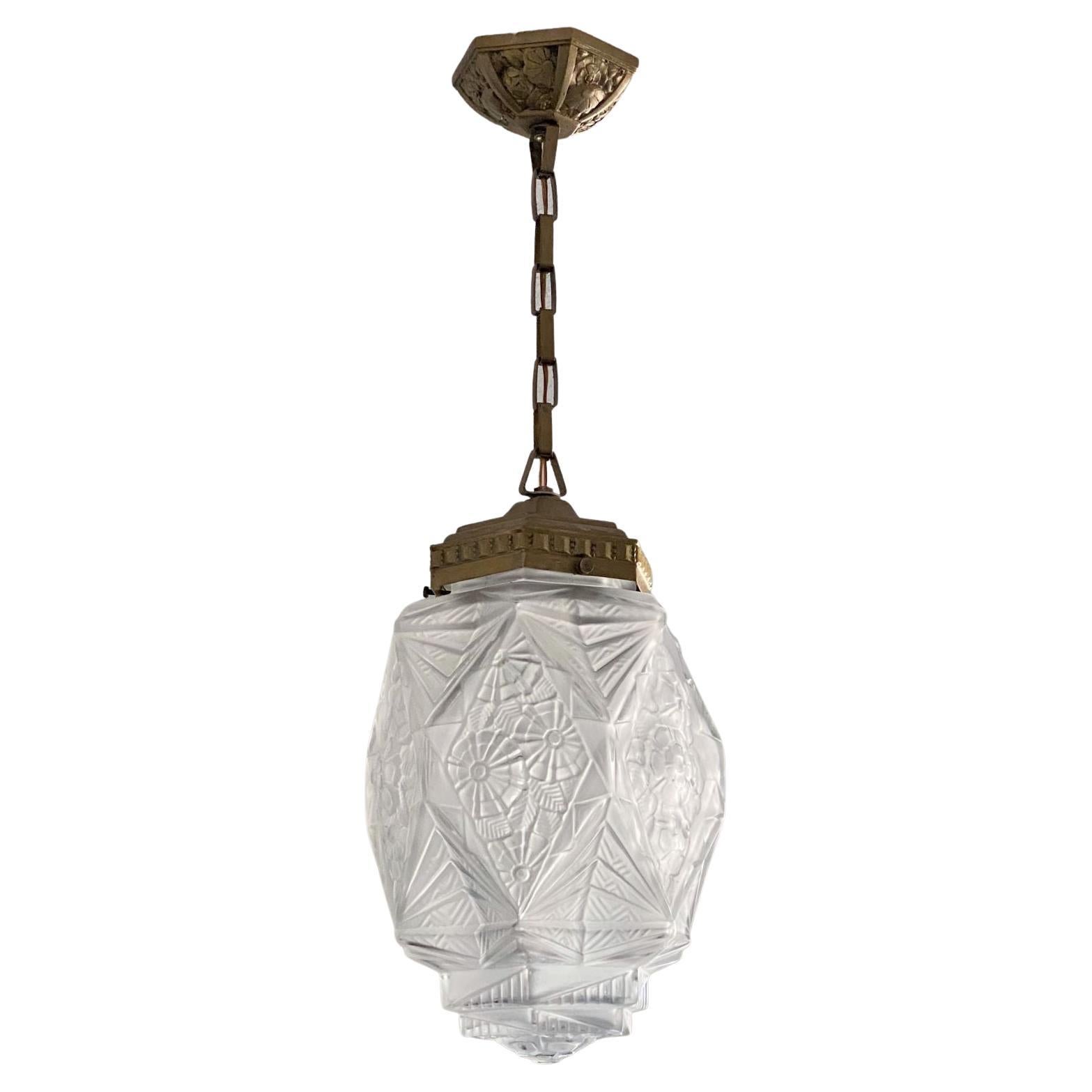 White Antique 1920's Art Deco Style Mottled Glass Ceiling Light Lamp Shade 