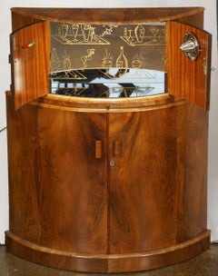 French Art Deco Demilune Bar or Cocktail Cabinet of Walnut